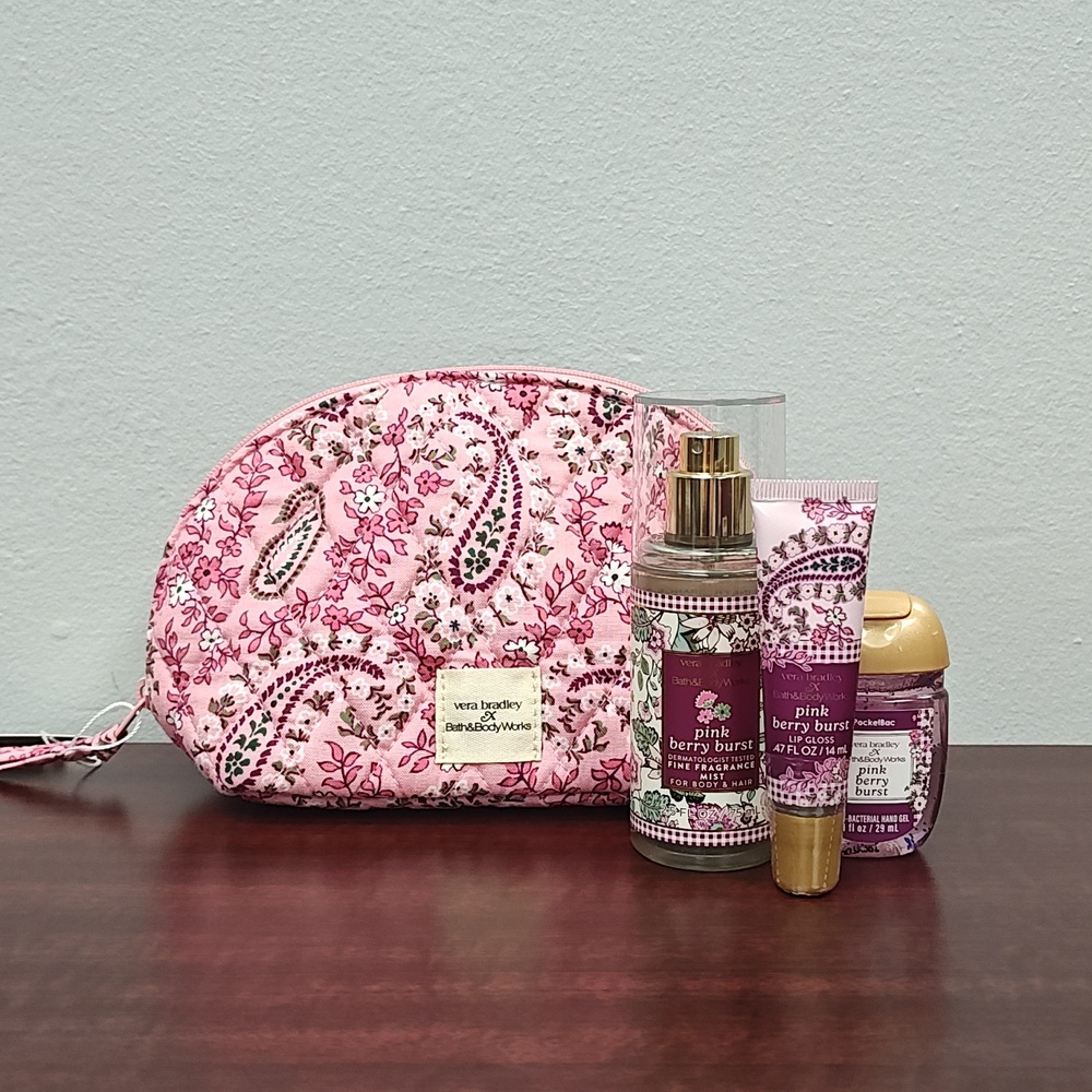 Bath & Body Works Vera Bradley PINK BERRY BURST Cosmetic Bag & Mini Set